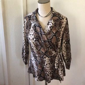 NWT SNAKE PRINT BLOUSE -SIDE TIE & SHIRRED-SLEEVES